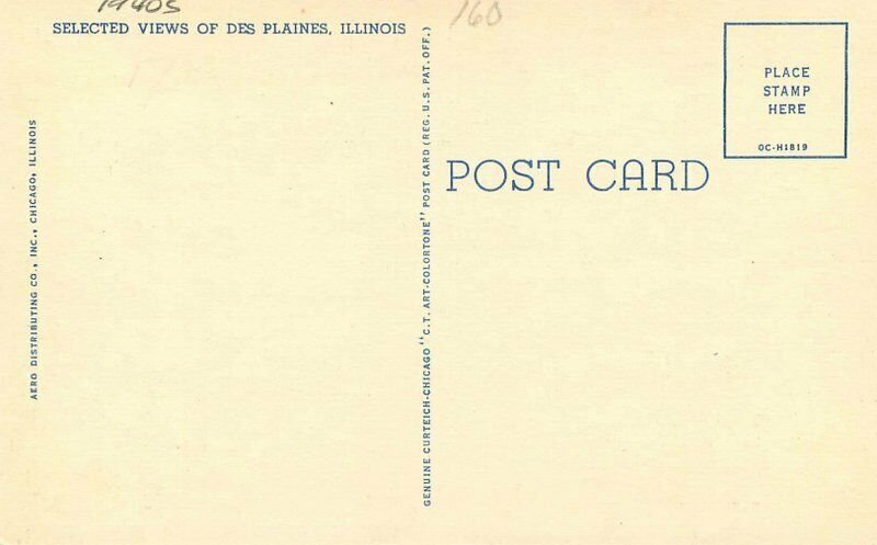 Des Plaines Illinois Large Letters multi View Aero Teich 1940s Postcard 21-9799