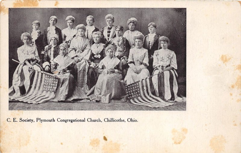 J64/ Chillicothe Ohio Postcard c1910 C.E. Society Patriotic Flags Women 90