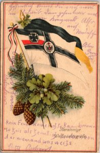 Artist Postcard Herzinnige Weihnaehtsgrube Two Flags Pine Tree Branch