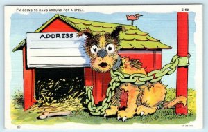 RAY WALTERS Line Comics DOG Chained to DOG HOUSE New Address 1940s C-63 Postcard