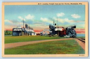 Manitowoc Wisconsin WI Postcard Loading Freight Car Ferries 1940 Vintage Antique