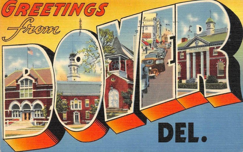 Delaware DE   DOVER LARGE LETTER LINEN Greetings  ca1940's Tichnor Postcard