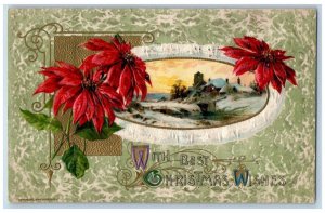John Winsch Signed Postcard Easter Poinsettia Flowers Winter Scene Embossed 1910
