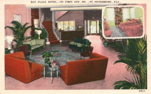 Vintage Postcard Sofa Chairs Stairs in Bay Plaza Hotel St. Petersburg Florida FL