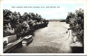 Postcard Wisconsin Lake Delton Boat Landing from State Highway 12 -13 1937 V192