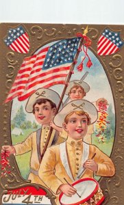 J79/ Patriotic Postcard c1910 Fourth of July 4th Children Nash Flags  177