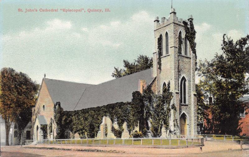 QUINCY ILLINOIS~ST JOHN'S CATHEDRAL EPISCOPAL POSTCARD 1910s