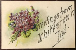 WHITESTOWN INDIANA~GREETING FROM-1910s GLITTER POSTCARD