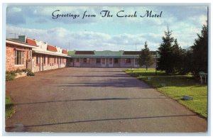 c1960 Greetings From The Coach Motel Exterior Rhinelander Wisconsin WI Postcard