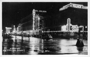RPPC Center Street Night Scene RENO, NV Palace, Bank Club c1940s Vintage Postca