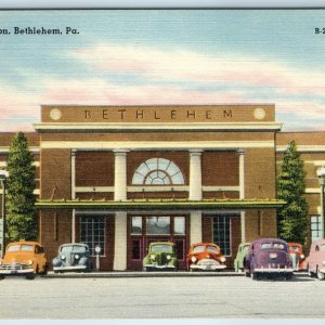 c1940s Bethlehem, PA Union Station Train Depot Railway Cars Mebane Greeting A203