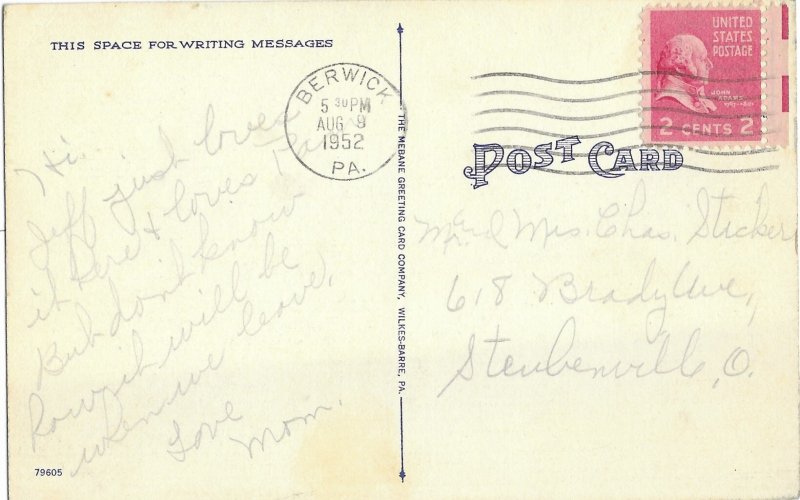 First Presbyterian Church Berwick Pennsylvania Mailed 1952