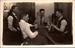 RPPC Four Men Playing Poker Vintage Postcard O80