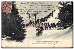 Old Postcard Militaria Alpine hunters steps d & # 39hiver Montee du Col des A...