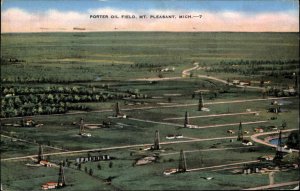 Mt Pleasant Michigan MI Porter Oil Field Linen Vintage Postcard