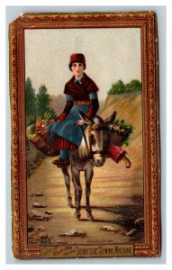 Vintage 1886 Victorian Trade Card Domestic Sewing Machine - Boy on Donkey