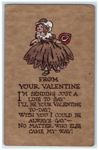 c1910's Valentine Girl Arts Craft Raymond Howe West Newton MA Antique Postcard