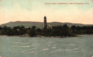 Vintage Postcard Crown Point Lighthouse Landmark Lake Champlain New York NY