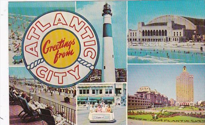 New Jersey Atlantic City Greetings From Showing Boardwalk Lighthouse Rolling ...