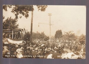 Des Moines IOWA RPPC 1909 PRESIDENT TAFT Reviewing Troops U.S. ARMY Crowd IA