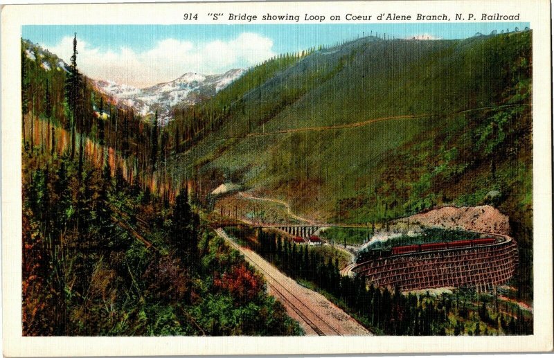 S Bridge Showing Loop on Coeur d'Alene Branch RP Railroad ID Vtg Postcard B80