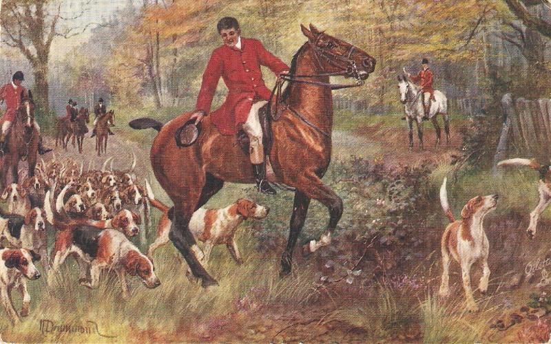 Norah Drummond. Horses. Dogs, The Hunt Day Tuck Oikette Oistcard # 9923