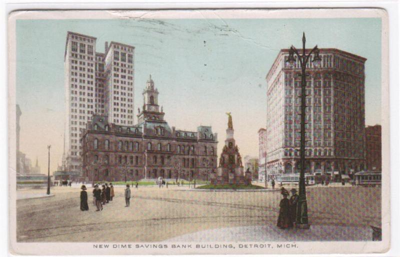 Dime Savings Bank Panorama Detroit Michigan 1913 postcard
