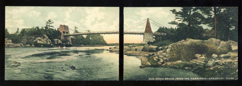 Amesbury, Massachusetts/MA/Mass Postcard, Old Chain Bridge Over Merrimack