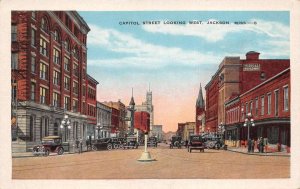 Jackson Mississippi Capitol Street Looking West Vintage Postcard TT0047