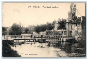 c1905 Bridge Over River Pont Des 6 Moulins Abbeville France Unposted Postcard