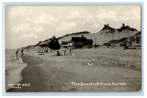 1932 The Beach At Dune Aeres Dune Park Indiana IN RPPC Photo Vintage Postcard 