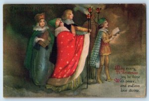 Wolf Signed Artist Postcard Christmas Greetings Children Caroling Boston MA