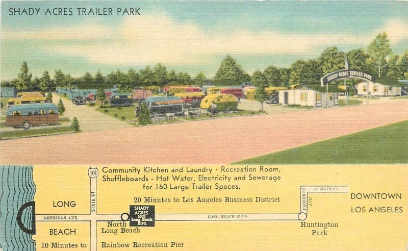 Postcard 1940s California Long Beach Shady Acres Trailer Park MWM CO CA24-3469