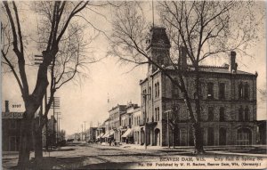 Postcard City Hall and Spring Street in Beaver Dam, Wisconsin