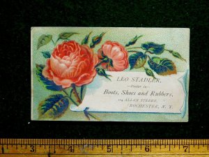 1870s-80s Leo Stadler Boots, Shoes & Rubbers, Roses, Rochester Trade Card F14