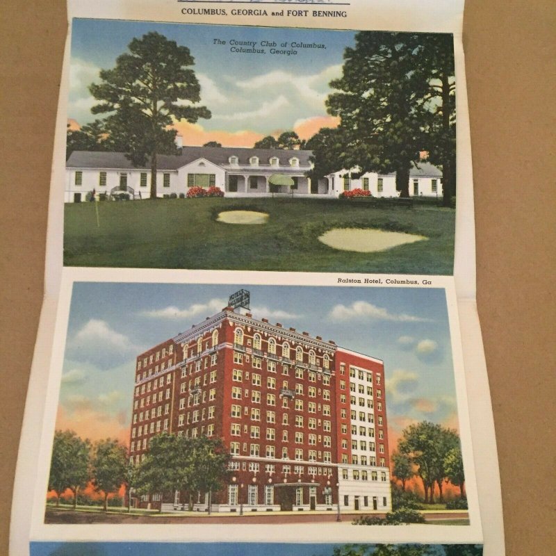 USED  POSTCARD SOUVENIR FOLDER COLUMBUS AND FORT BENNING GEORGIA