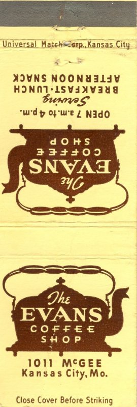 Kansas City, Missouri/MO Match Cover, The Evans Coffee Shop