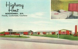 Montgomery Alabama Highway Host Roadside MWM Linen Postcard 21-13780