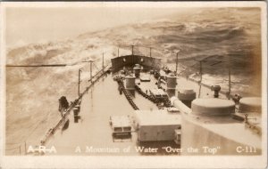 U.S. Navy Ship High Seas A Mountain of Water Over The Top RPPC Postcard Z12