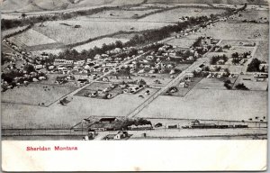 Bird's Eye Aerial View Sheridan Montana Postcard DB UNP Sketch train depot