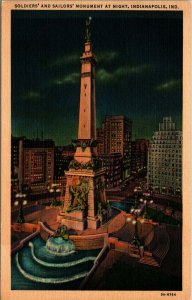 Soldiers and Sailors Monument Night View Circle Indianapolis IN UNP Postcard C7