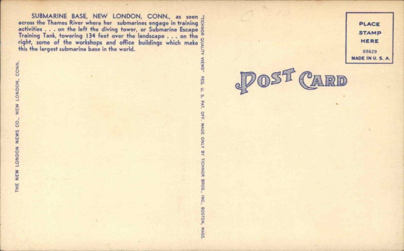 New London CT Submarine Base Lighthouse Linen 1930s-50s Linen Postcard