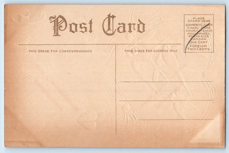 c1910's Valentine Heart And Little Birds Embossed Antique Unposted Postcard