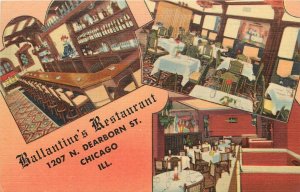 Postcard 1940s Illinois Chicago Ballantine's restaurant Interior Teich IL24-1151