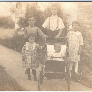 1919 Cute Children Outdoor RPPC Allwin Baby Stroller Real Photo Tarlton OH A140