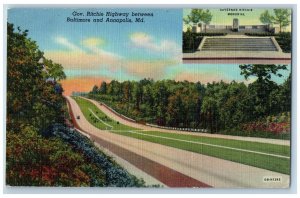 Annapolis Maryland MD Postcard Governor Ritchie Highway Trees Scene 1949 Vintage