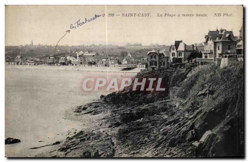 Old Postcard Saint Cast The Beach at high tide Nd Phol