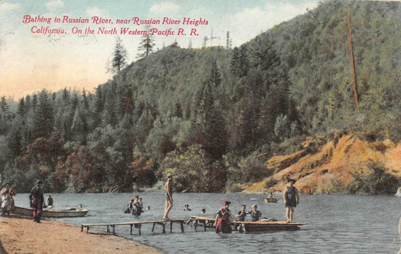 Bathing Russian River Heights North Western Pacific RR Sonoma Co. 1910 Vintage