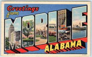 Large Letter Linen  MOBILE, ALABAMA  AL    ca 1940s Curteich  Postcard