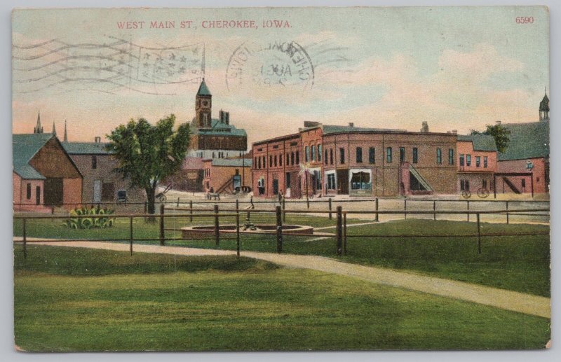 State View~West Main Street Cherokee Iowa~Vintage Postcard 